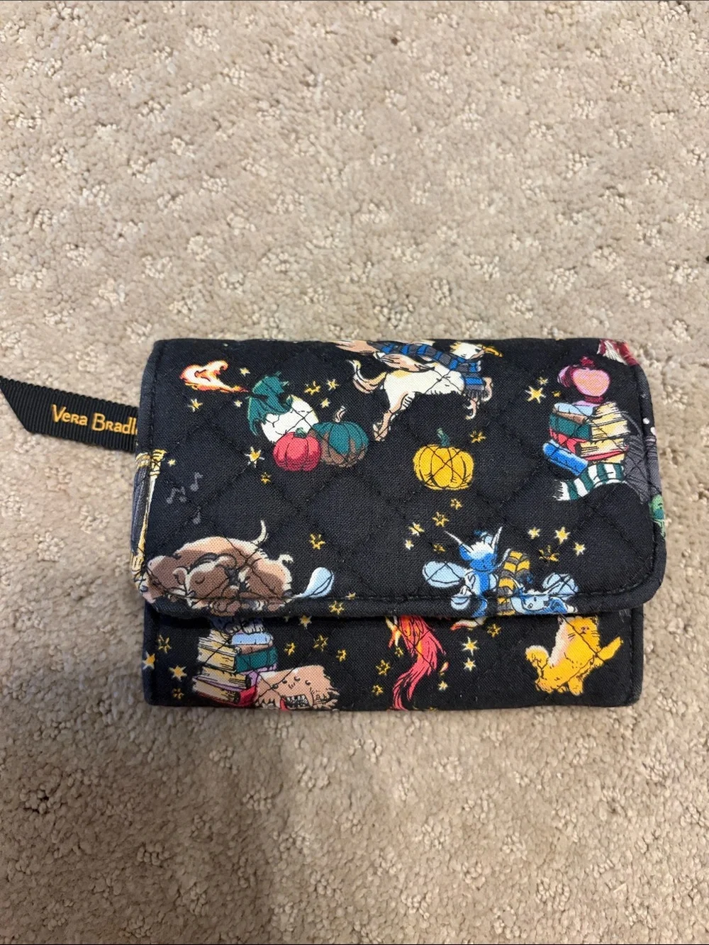 Vera Bradley Black Quilted Kids Wallet with Storybook Character Print